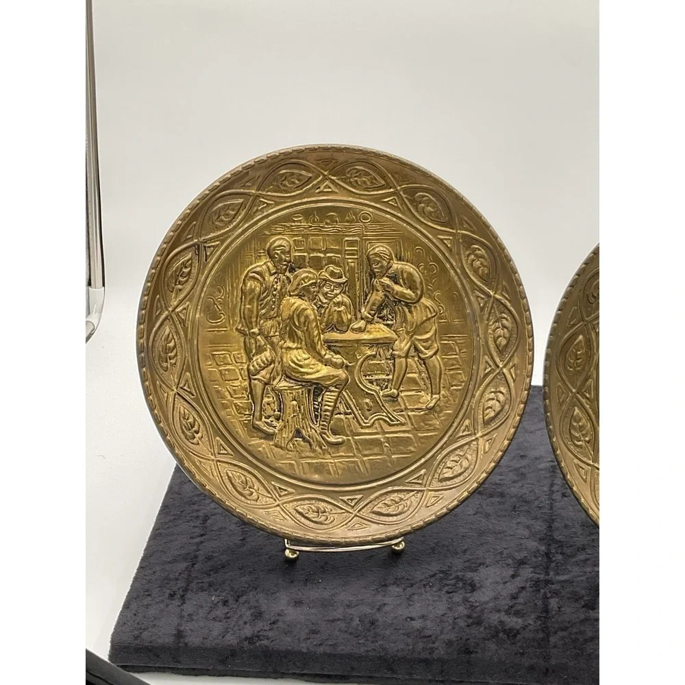 Brass English Pub Embossed Wall Hanging/Plates— Vintage 9.5